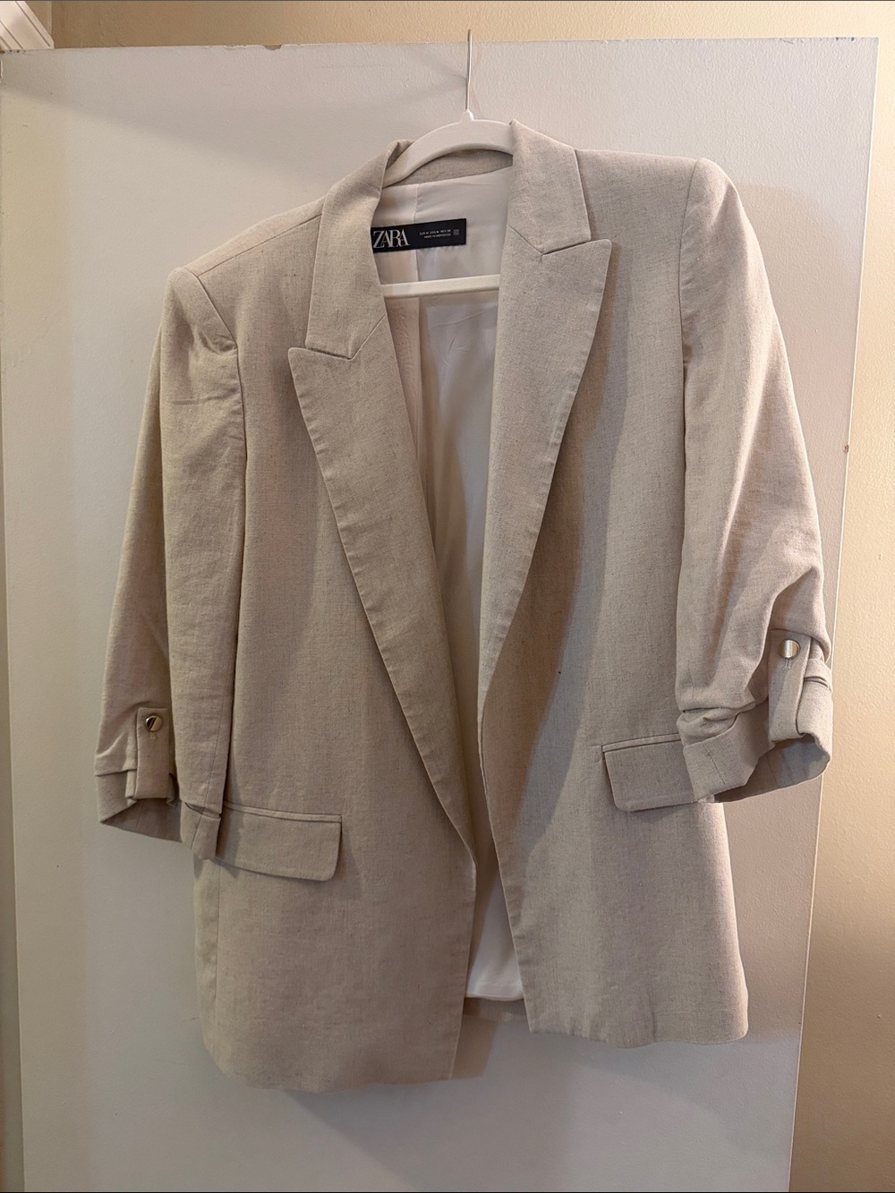 ZARA Beige Linen-Blend Relaxed Blazer